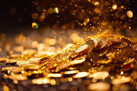 A pile of gold coins sparkling atop, a Photo by Iftikhar Alam