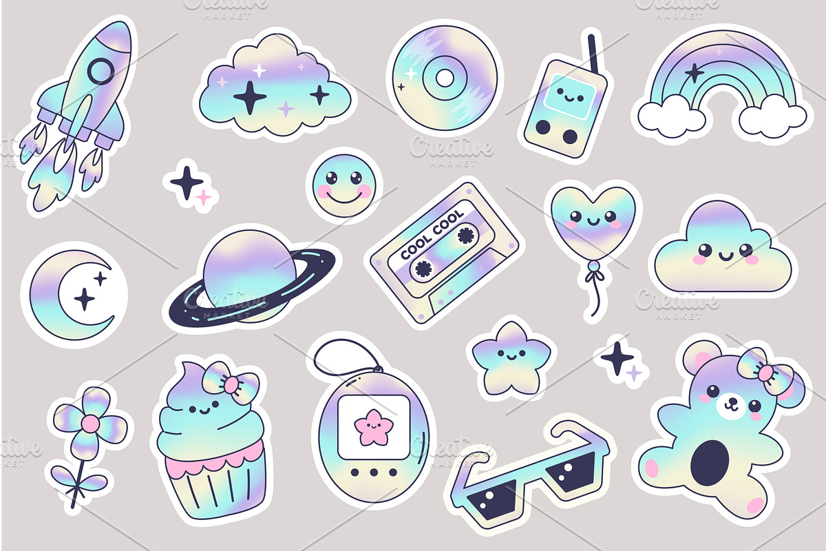 Retro Y2K Hologram Stickers, an Illustration by alexdndz