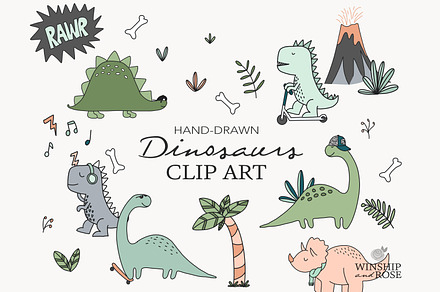 dinosaurs clip art | Creative Market