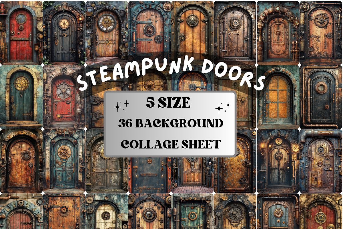 Steampunk Door Collage Paper Kit, a Background Graphic by GiraffeCreative (Photo 1 of 9)