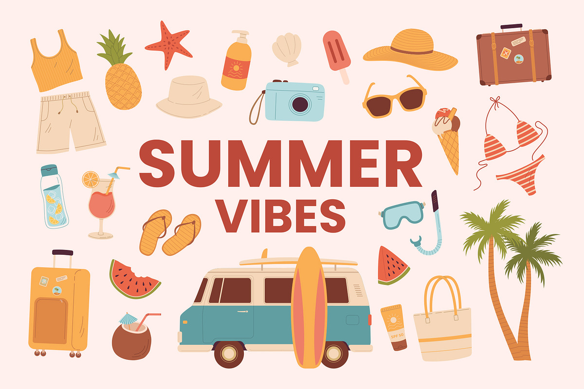 Summer Vibes – Vector Beach Clipart, a Seasonal Illustration by Nadezhda Mikhailova (Photo 1 of 9)