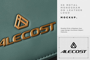 3D Metal Logo On Leather Mockup