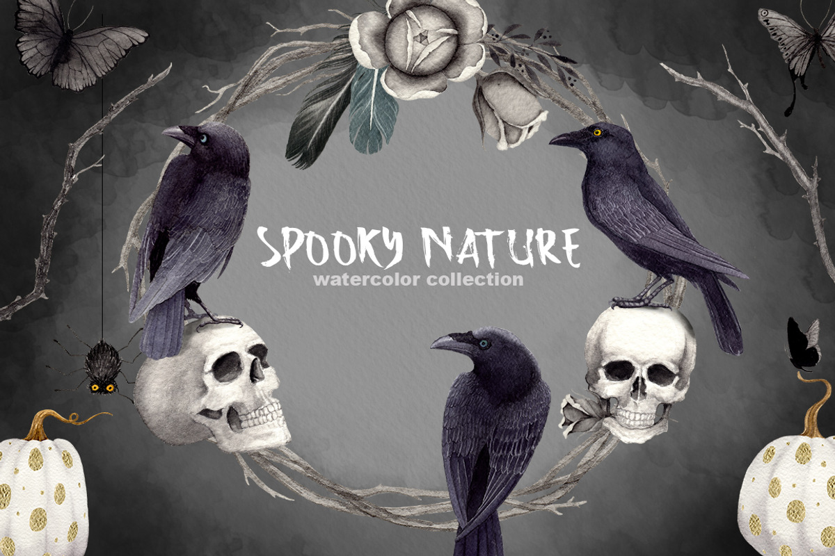 Halloween Clipart Set Spooky Nature, an Illustration by Watercolor Nomads (Photo 1 of 2)