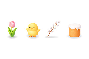 Tulip, chick, willow branch and, an Object Illustration by GraphiShop