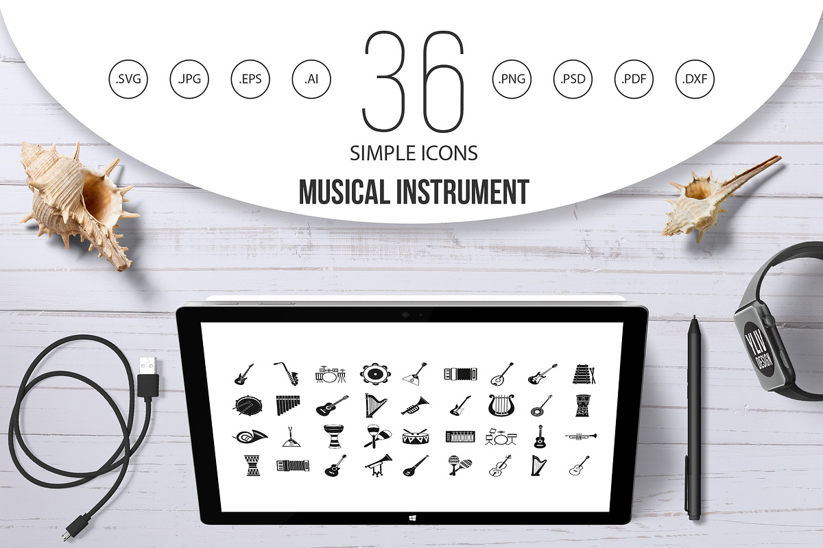 Musical instrument icon set, simple, an Icon by Ylivdesign