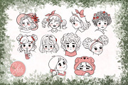 10 Kawaii Girl Faces, a Person Illustration by shielscreations (Thumbnail 2 of 6)