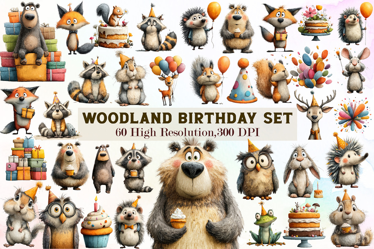 Woodland Birthday Clipart, an Illustration by Sublimation Artist (Photo 1 of 7)