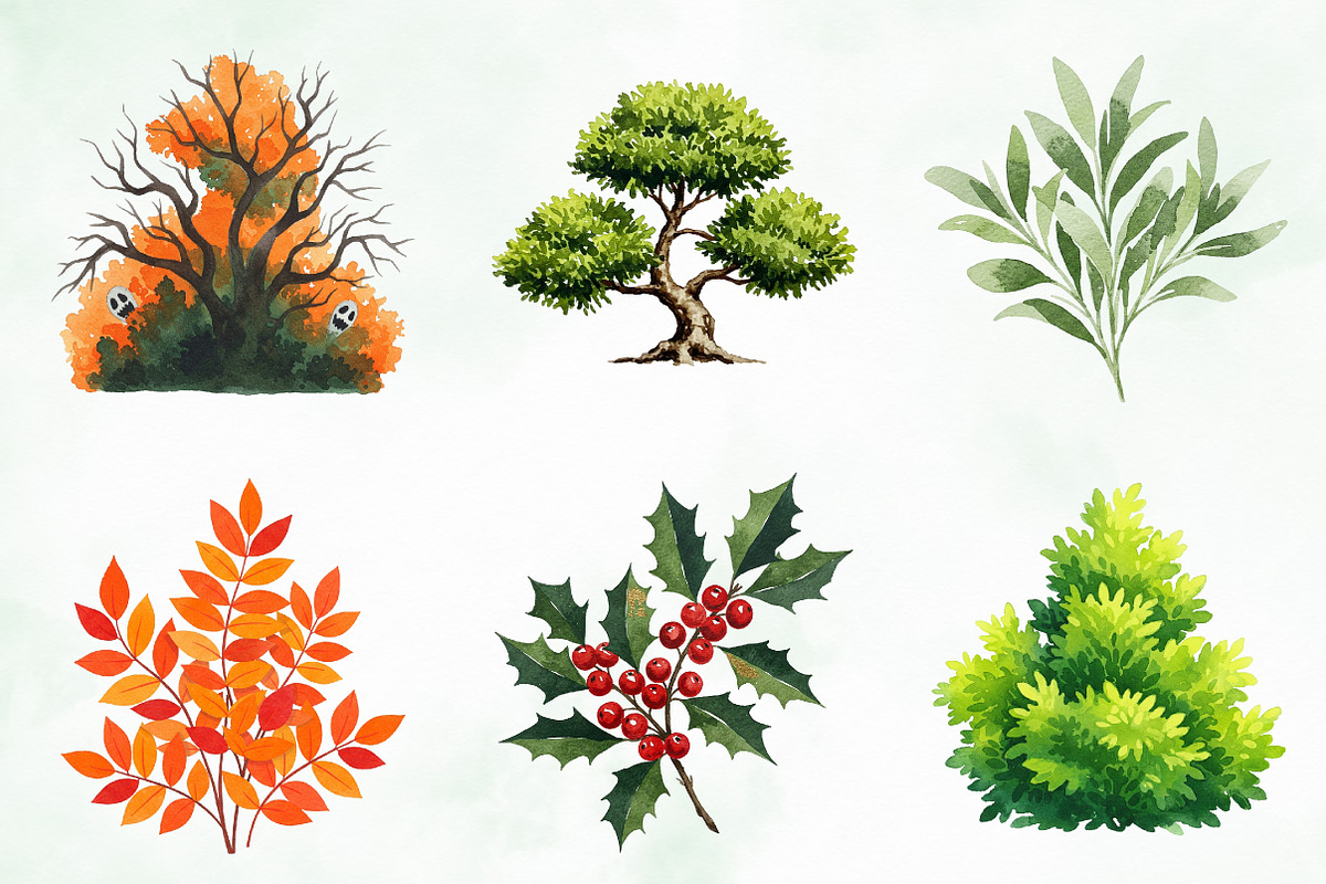 Watercolor Bushes Clipart Bundle, an Illustration by Creative Art (Photo 4 of 10)