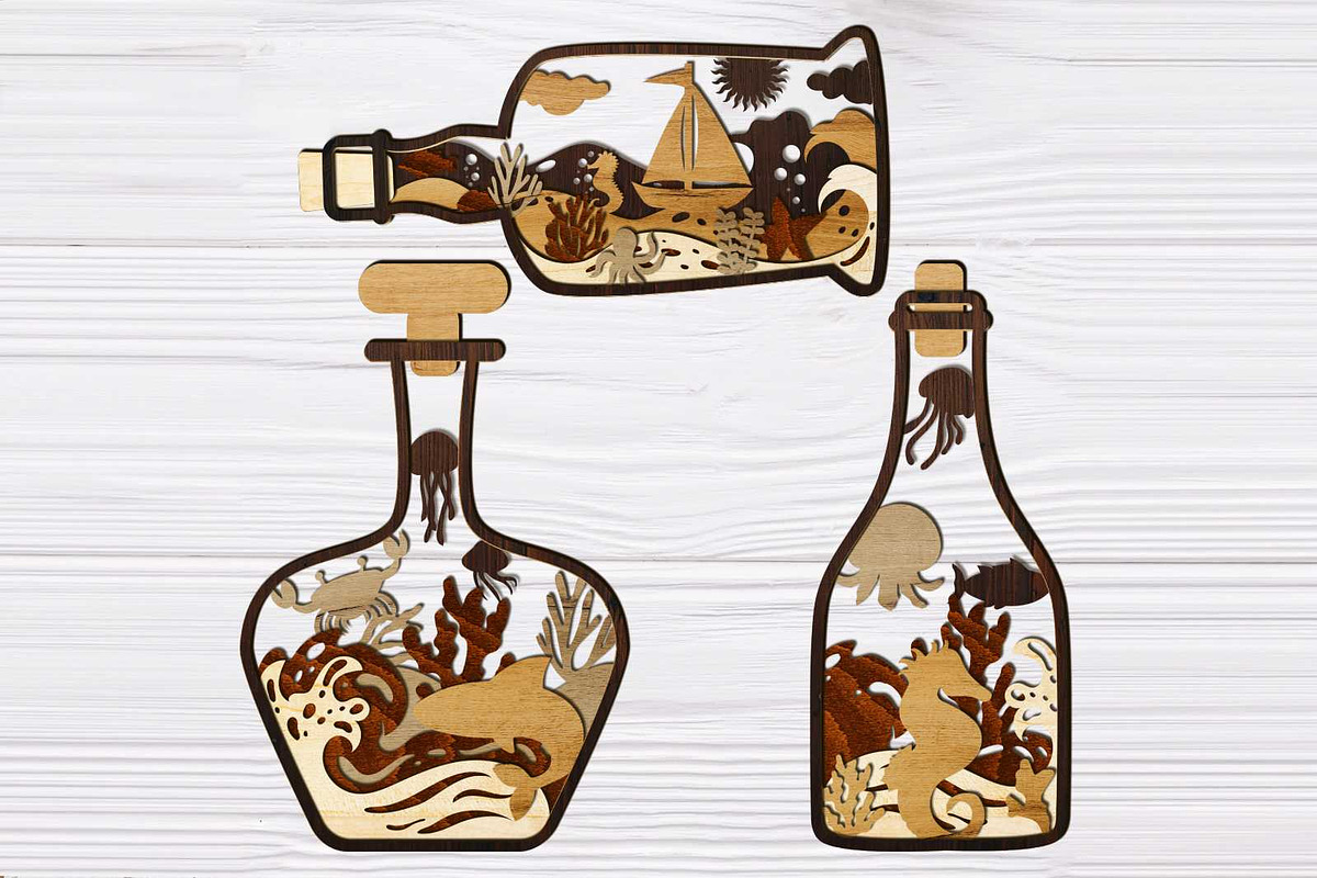 Sea Bottle Bundle Multilayer Decor, a Templates & Theme by LaserCutano (Photo 4 of 4)