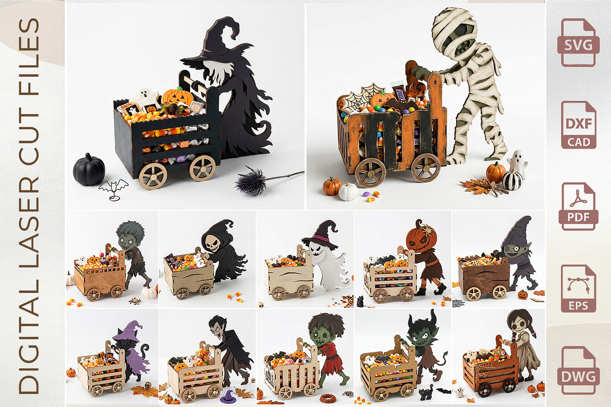 Halloween Candy Box Laser Cut Bundle, an Object Graphic by WoodoraCut (Photo 1 of 14)