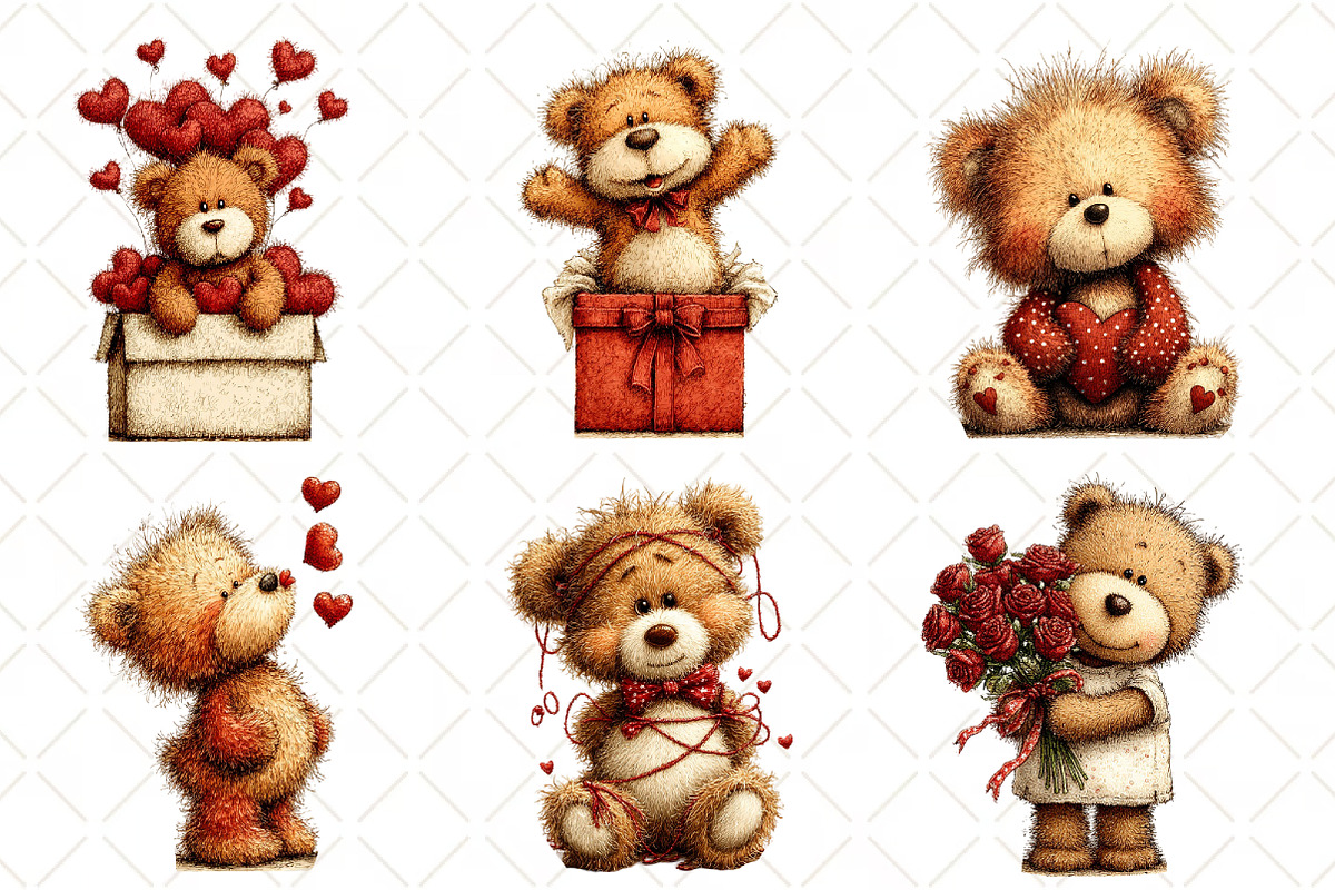 Whimsical Valentine Bear Clipart, an Illustration by Black Bird Studio (Photo 3 of 6)