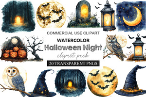 Halloween Night Clipart, a Work Illustration by cherrydesign