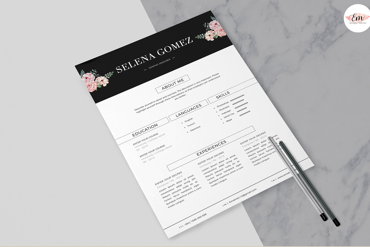 Floral CV Design, a Resume Template by Emaholic Template (Photo 5 of 5)