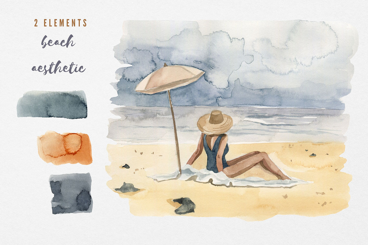 Beach summer watercolor clipart, a Seasonal Illustration by Artcard Watercolor (Photo 8 of 14)