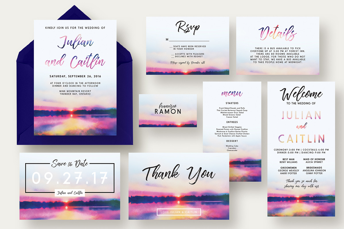 Sunset Lake Wedding Invitation Suite, an Invitation Template by Knotted Design (Photo 1 of 4)