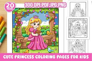 Cute Princess Coloring Pages for Kid, a Decorative Illustration by Ink Gallery