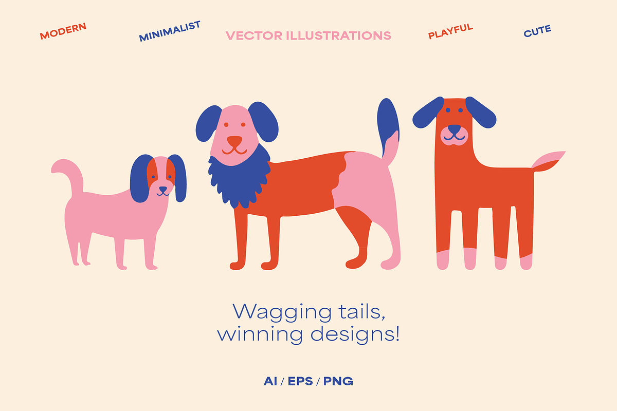 Modern Dog Vector Illustration Set, image size:1200x800