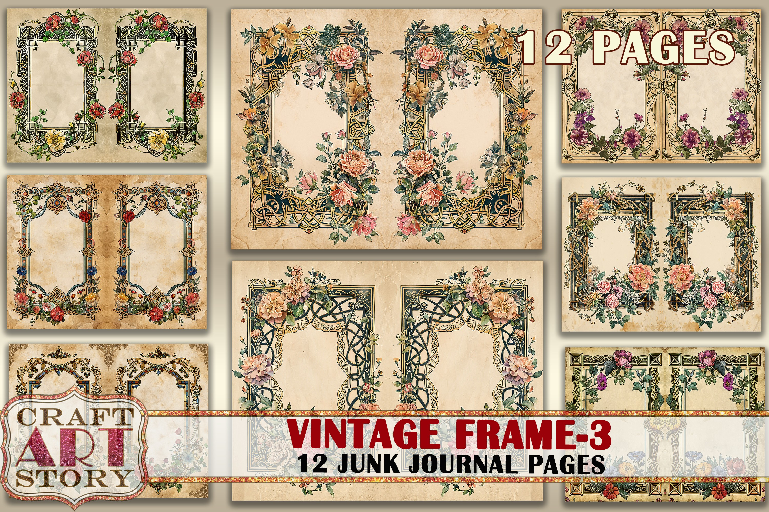 Borders frame Junk Journal Pages-3, a Decorative Illustration by ...