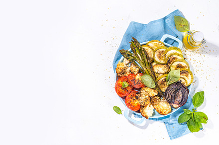 Healthy grilled bbq vegetables on pan, a Food & Drink Photo by Rimma