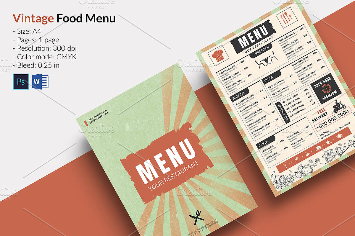 Vintage Restaurant Menu Flyer V1344, a Flyer Template by Template Shop (Photo 1 of 4)