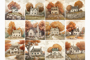 Autumn Houses Illustrations