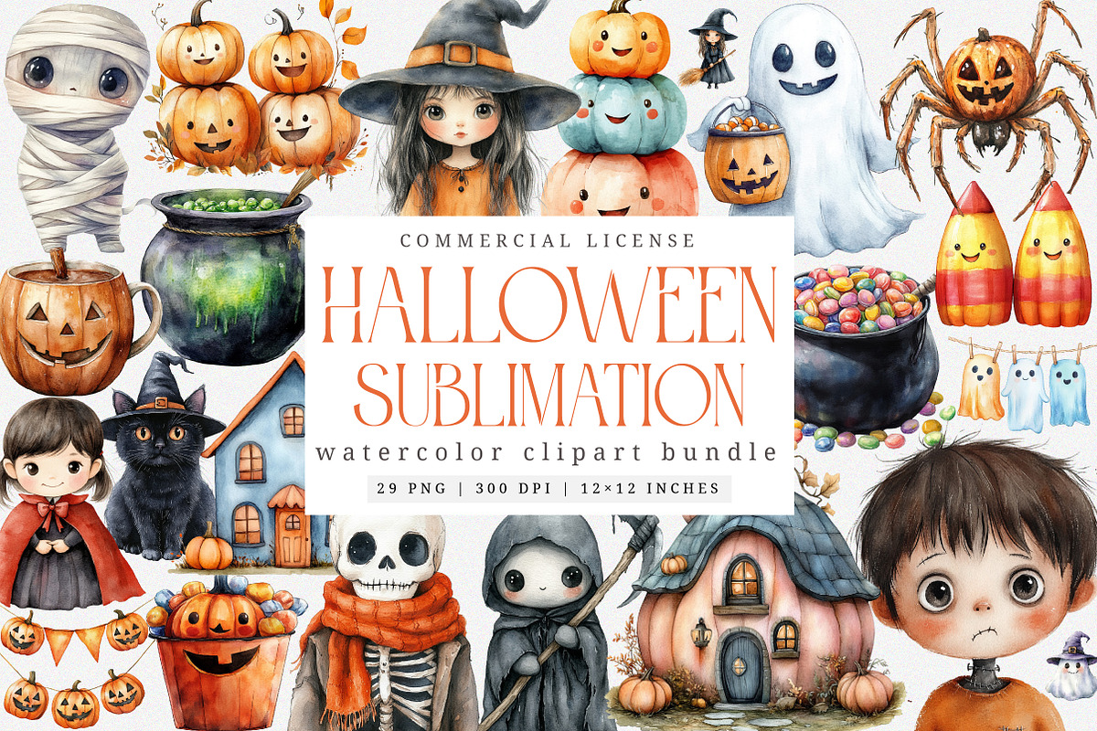 Cute Halloween Clipart Bundle, an Illustration by SinaCreation (Photo 1 of 7)