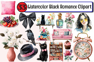 Watercolor Black Romance Clipart, an Illustration by Design Market