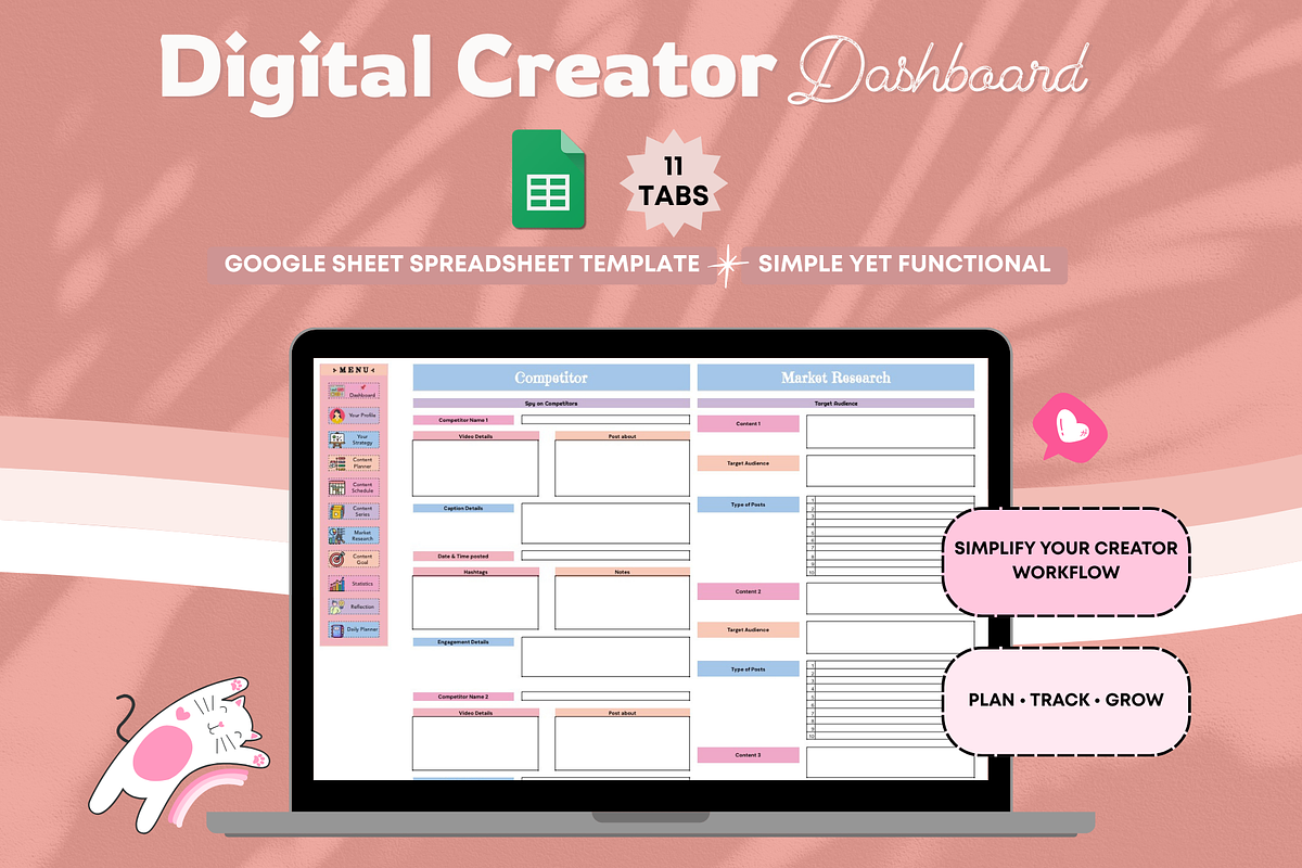 Creator Dashboard Spreadsheet, a Stationery Template by bellaROSEworkshop (Photo 3 of 6)