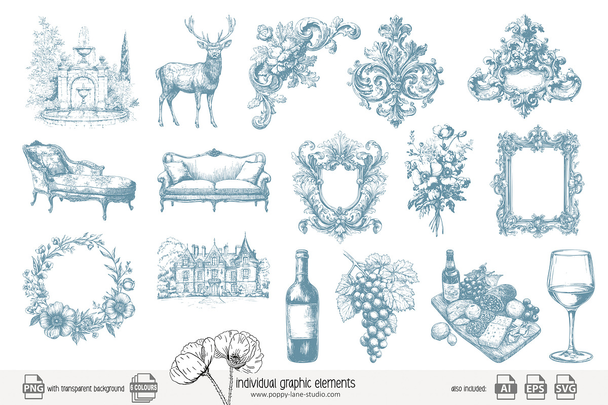 105 line art French Chateau clip art, a Seasonal Illustration by Poppy Lane Studio (Photo 9 of 13)