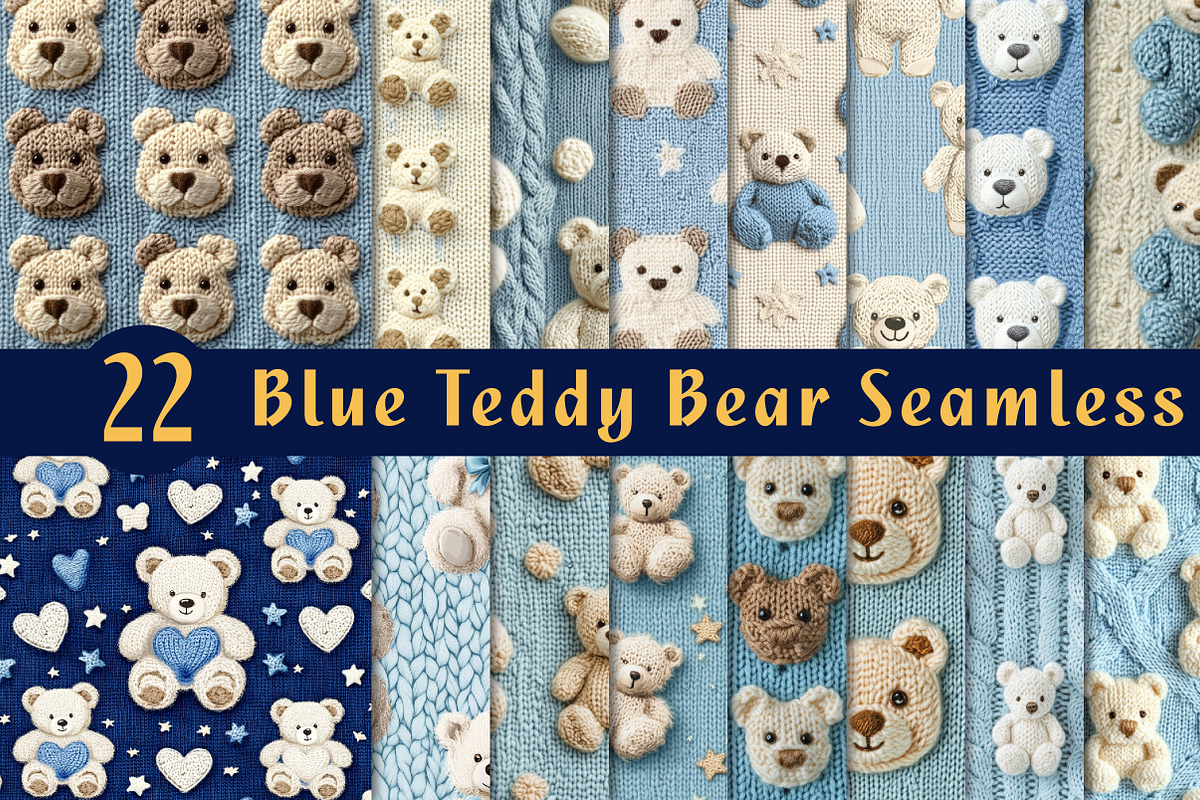 Blue Teddy Bear Seamless Repeat Patt, an Illustration by CreationArt (Photo 1 of 5)