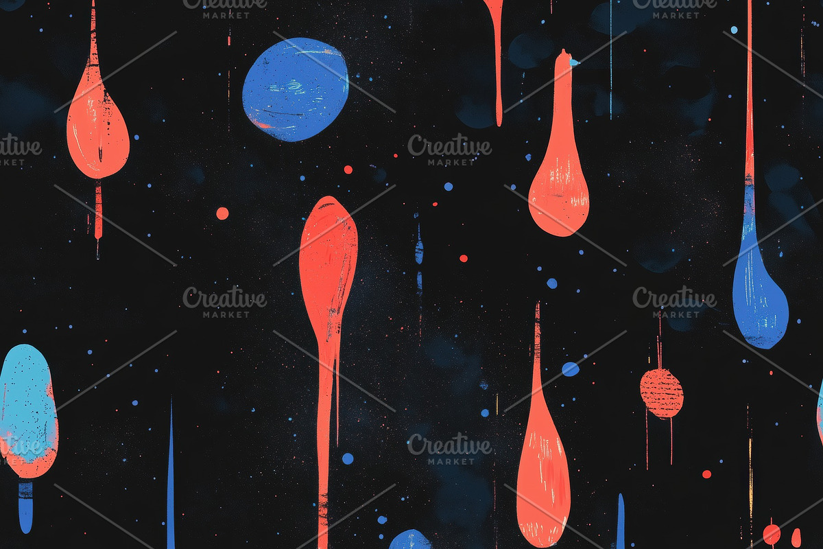 Seamless vibrant abstract pattern featuring colorful drips and drops in red, bl, a Pattern Graphic by Textures & Backgrounds