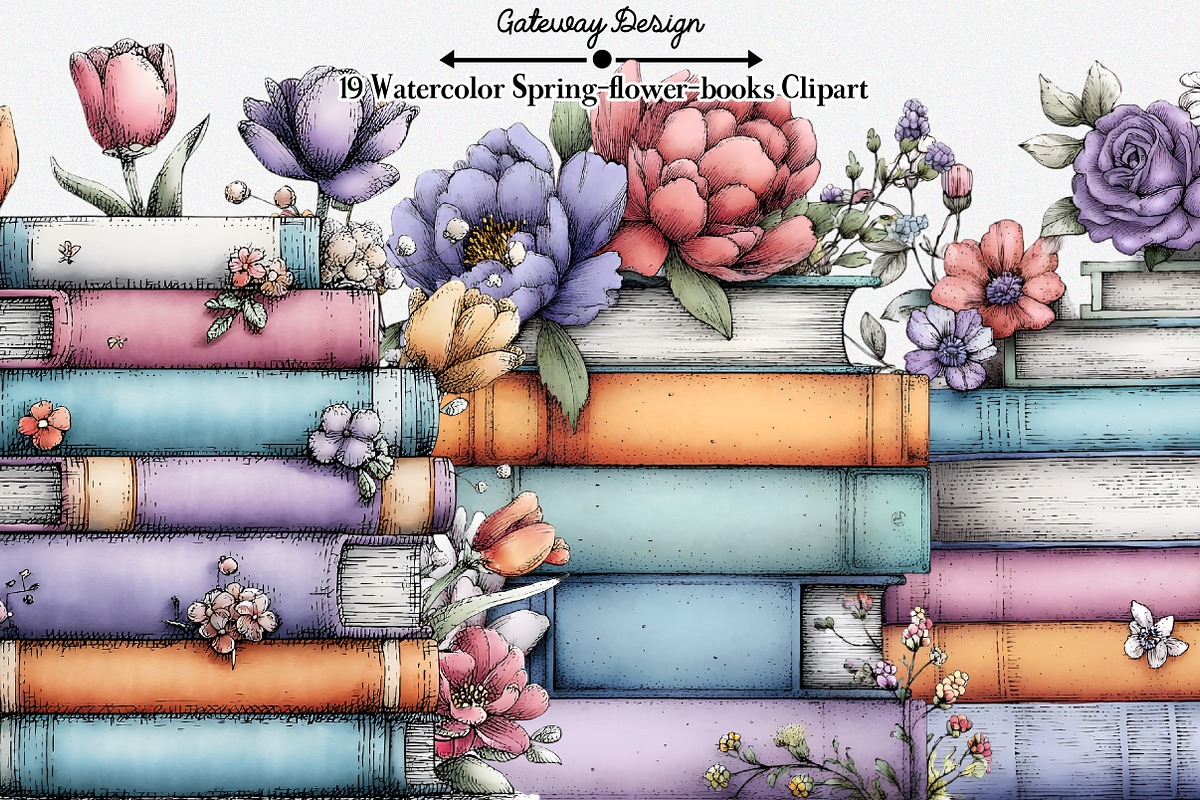 Watercolor Spring flower books Clipa, an Illustration by GatewayDesign (Photo 1 of 6)