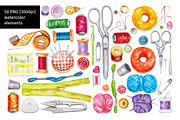 Watercolor sewing acsessories, an Illustration by Lina's store (Thumbnail 2 of 4)