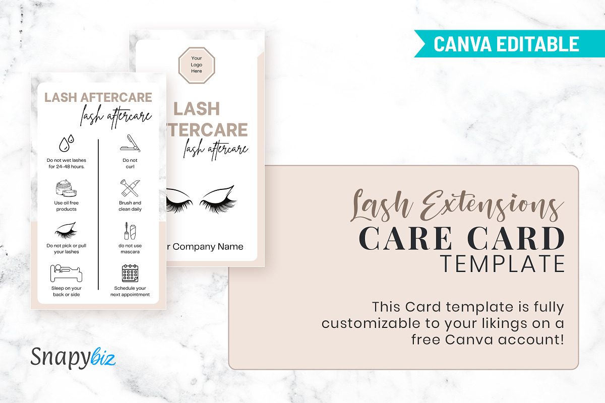 Lash Extensions Care Card Template, a Design Template by Snapybiz (Photo 3 of 10)