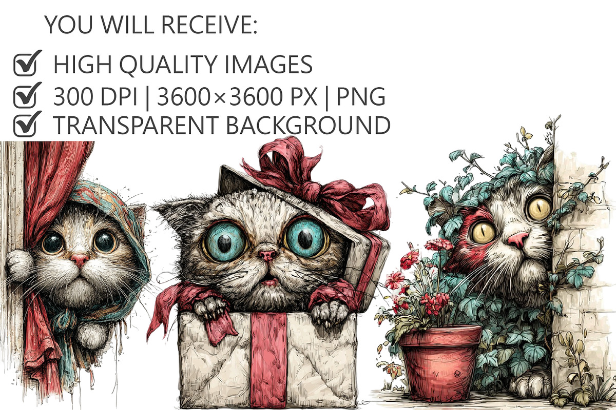 Whimsical Cat Clipart, an Illustration by Pixels.Craft (Photo 2 of 5)
