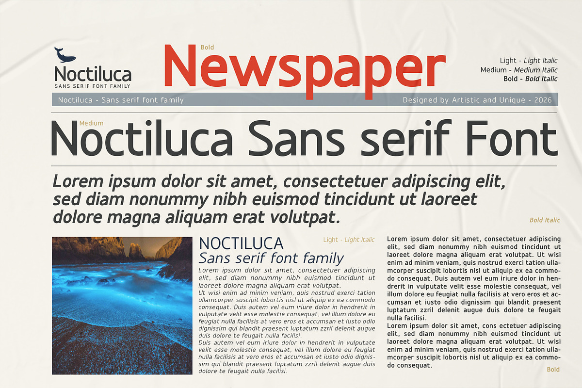 Noctiluca - Sans Serif Font Family, a Sans Serif Font by Artistic & Unique (Photo 12 of 15)