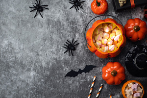 Top view happy halloween featuring assorted, background, and black