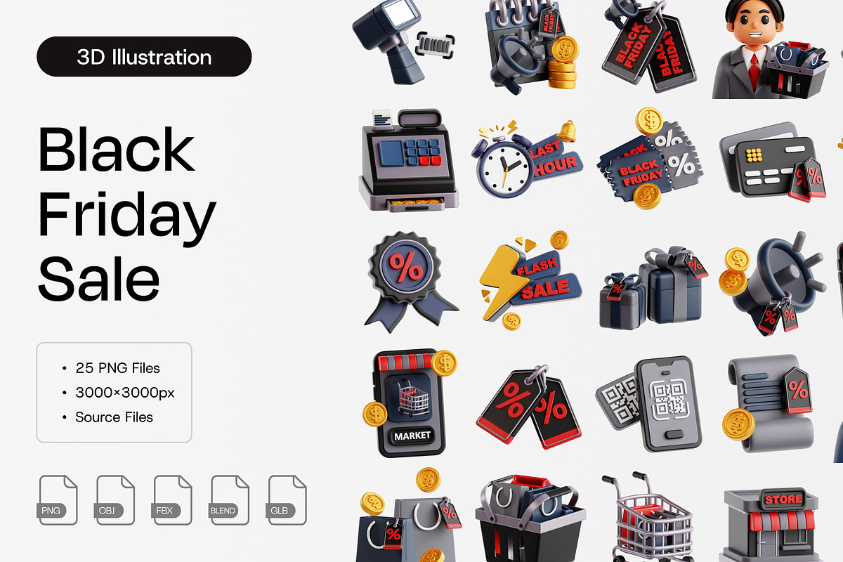 Black Friday Sale 3D Icon Set, an Object 3D Model by Eklip Studio (Photo 1 of 3)