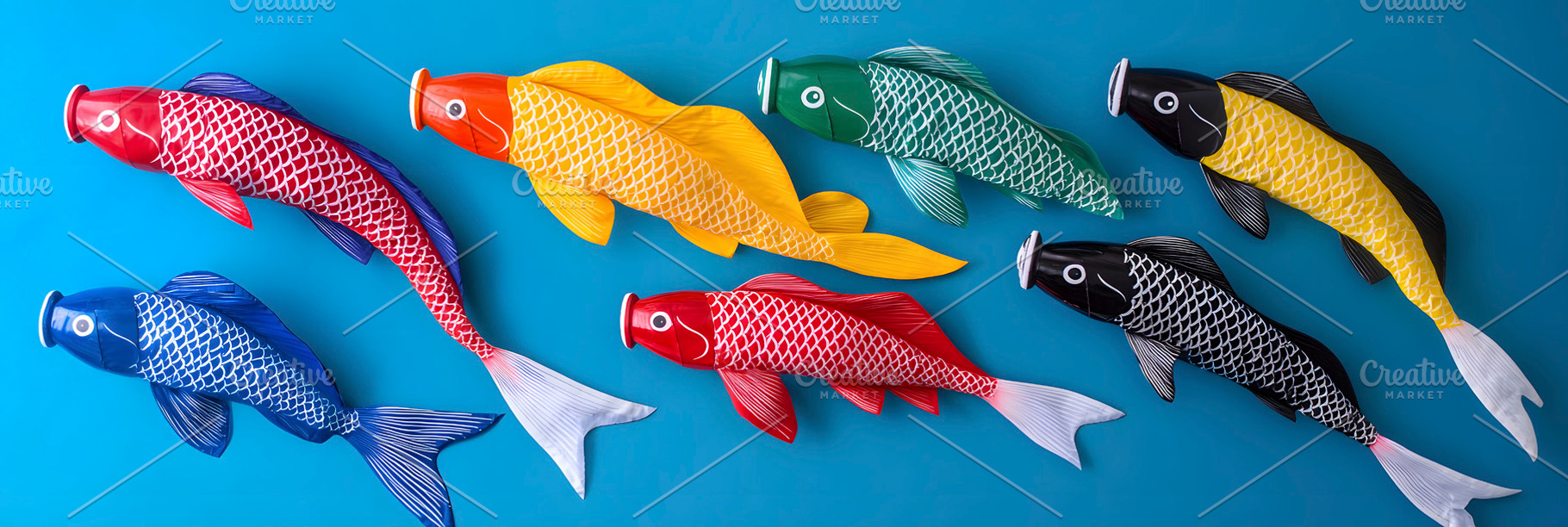 japanese carp-shaped windsocks, generative AI, a Photo by Nito