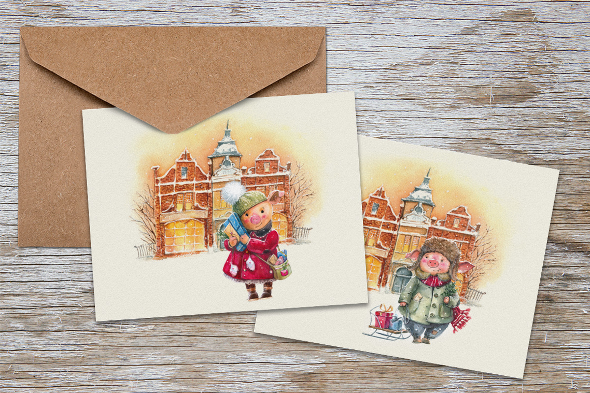 Watercolor Cute Christmas Pigs, a Graphic by atticandtales (Photo 3 of 6)