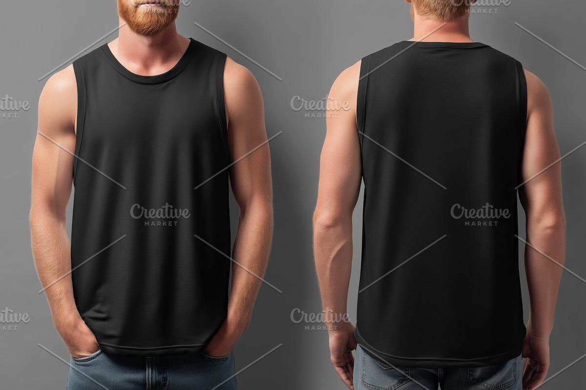 A mockup of a black sleeveless tank top mockup athletic shirt displayed from th, a Shirt Mockup by Textures & Backgrounds
