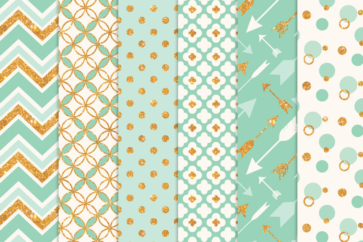 Mint Glitter Bohemian Digital Papers, a Pattern Graphic by Amanda Ilkov (Photo 2 of 3)