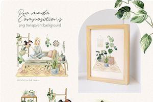 Cosy House Plants Watercolor Clipart