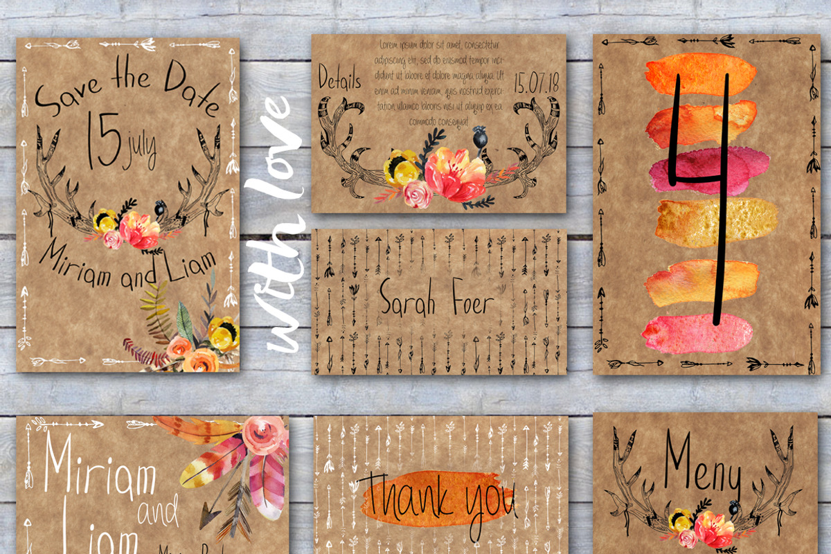 Boho style~Wedding Invitations, an Invitation Template by holaholga (Photo 2 of 3)