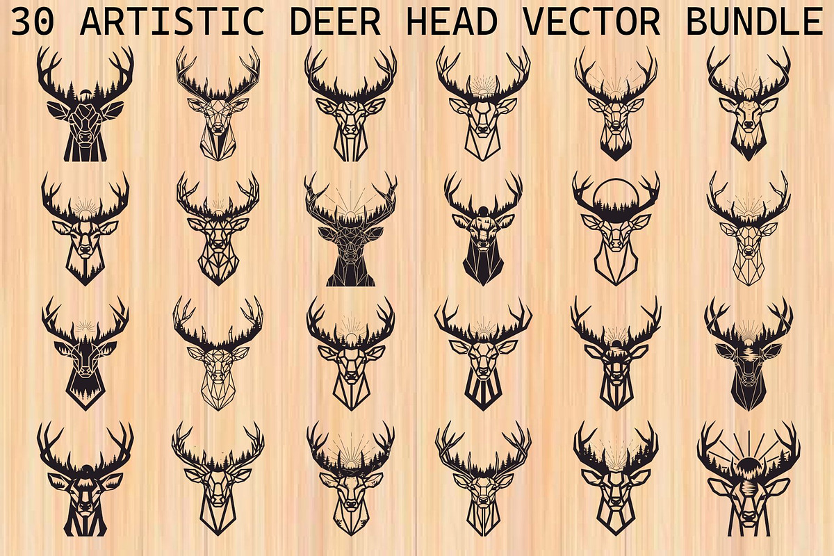 Artistic Geometric Deer Head Bundle, an Illustration by yasushie (Photo 1 of 31)