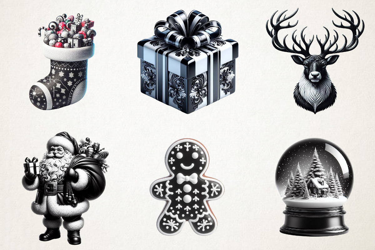 Black And White Christmas  Clipart, an Illustration by RobertsArt (Photo 3 of 5)