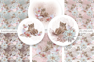 Leopard & Flowers Seamless Patterns