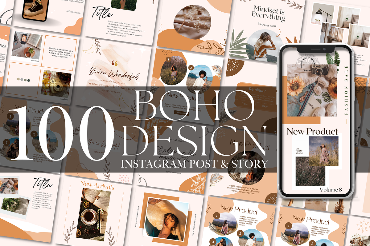 100 Boho Instagram Template Canva, a Social Media Template by Daily Creative (Photo 1 of 8)