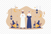Happy Muslim Couple Eid Mubarak, an Illustration by Partikusi Design (Thumbnail 3 of 3)
