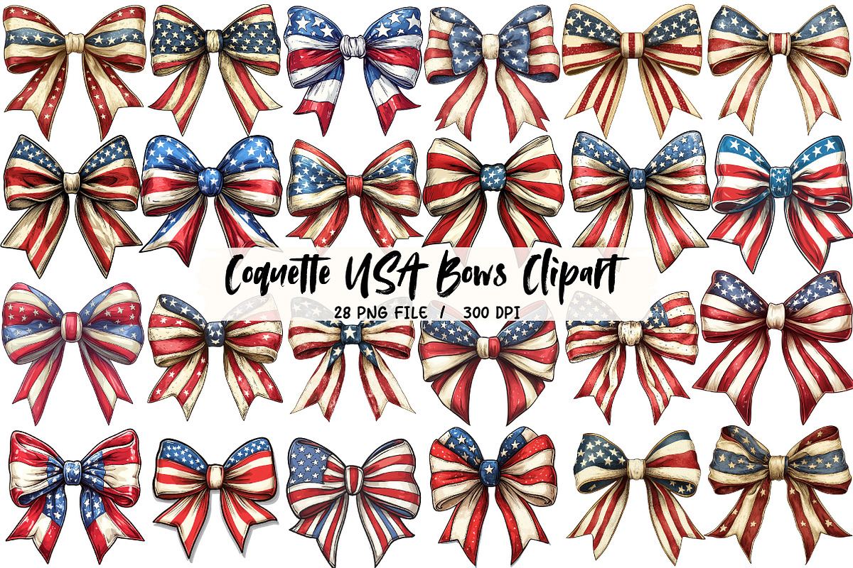 Coquette USA Bows Clipart, an Illustration by Libby Wishes (Photo 1 of 7)